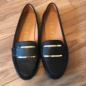 Calvin Klein Black Flat Shoes Loafers with Gold Toned Detail Size 9
